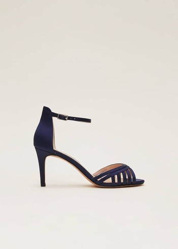 Phase Eight Satin Strappyed Heels Navy USA | 7391056-DY